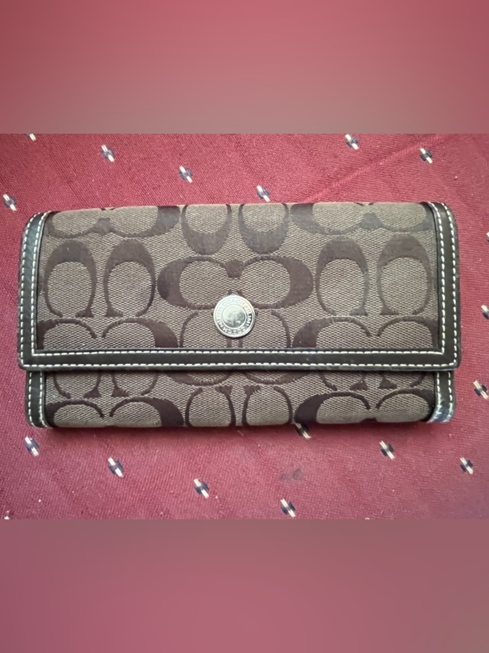 Coach Brown Signature Canvas Trifold Wallet